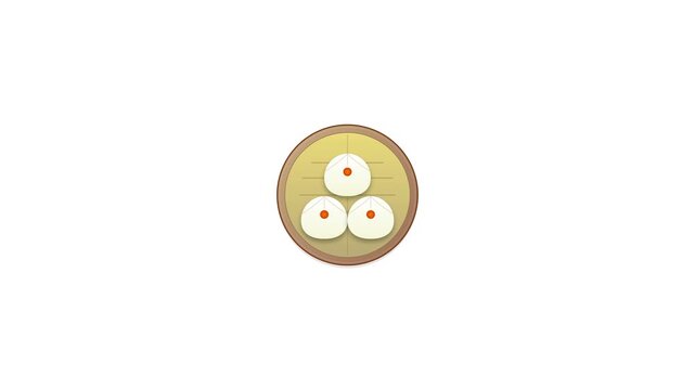 Animated Dim Sum Steamed Buns in Bamboo Steamer Basket on White Background