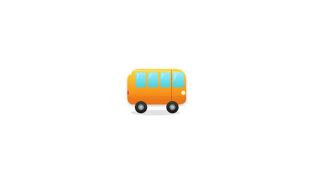 Minimalist Animated Orange School Bus Driving on White Background 2D Cartoon Shuttle