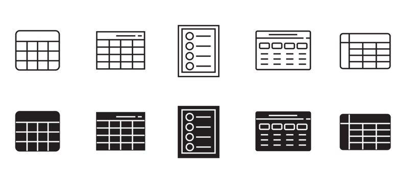 Data Table Spreadsheet and Database Grid Icon Set