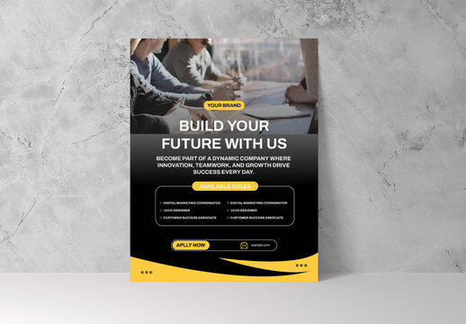 Black and Yellow Hiring Recruitment Flyer Template