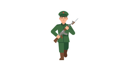 Obraz premium Flat Vector Illustration of a Soldier Carrying a Rifle