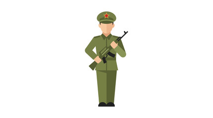 Obraz premium Flat Vector Illustration of a Soldier with Rifle