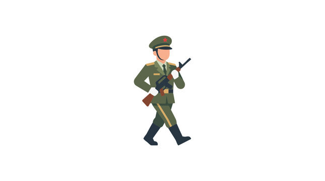 Flat Vector Illustration of a Soldier Marching with a Rifle