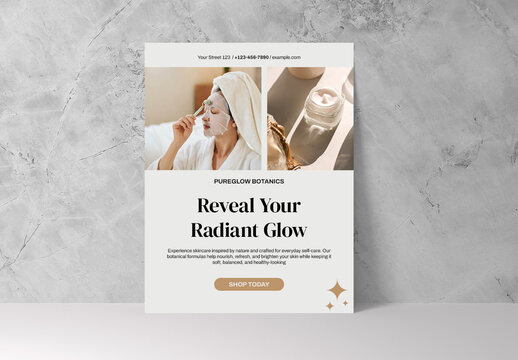 White and Beige Skincare Beauty Promo Flyer Template