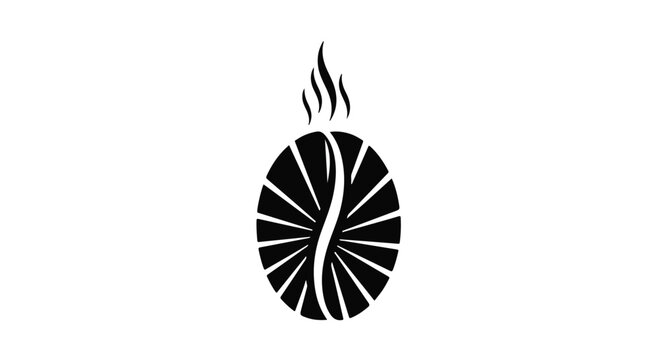 Coffee bean icon rendered in a stylized sunburst pattern with rising steam represents a premium roasted beverage brand identity, perfect for cafe signage and minimalist artistic menu designs.
