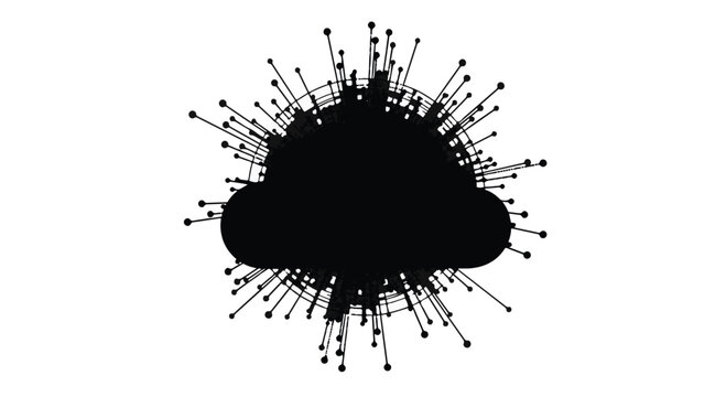 Cloud computing network icon displays a centralized digital structure with radiating nodes, representing the complex connectivity and data synchronization inherent in modern infrastructure.