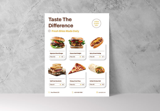 White and Brown Fast Food Restaurant Menu Flyer Template
