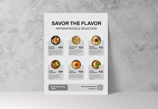 Light Gray and Black Ramen Restaurant Menu Flyer Template