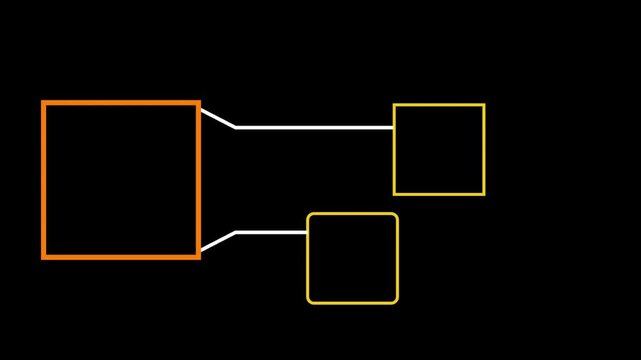 Minimalist Animated Mind Map Flowchart Box with Connecting Lines on Black Screen Overlay