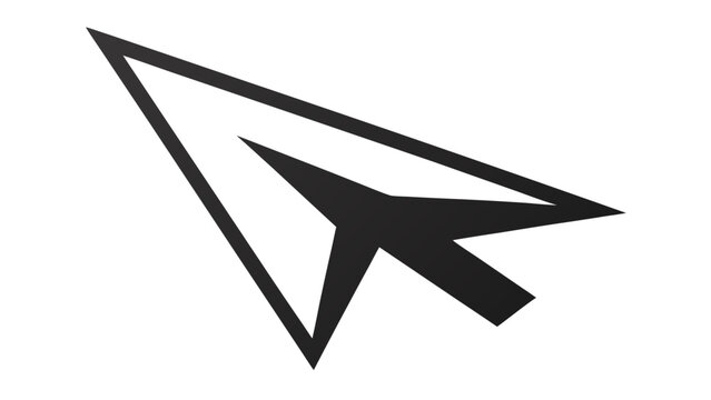 Minimalist black paper plane arrow icon with navigation direction interface minimalist illustration application software creative internet arrowhead geometric communication