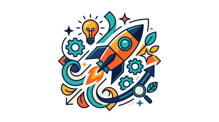 Rocket Ship Icon Launching High. © Ariya