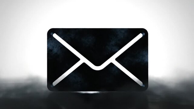 Black illuminated email envelope graphic emerging from the water against a white background