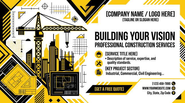Yellow and black construction business card.