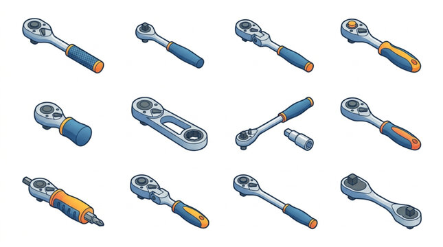 Collection of Various Ratchet Wrenches and Tools.