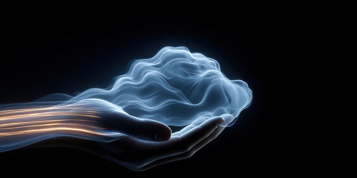 Minimalist cloud computing and data management concept with premium copy space for B2B corporate tech banner