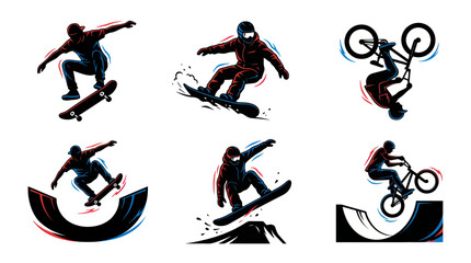 Extreme Sports Icons: Skateboard, Snowboard, BMX Bike Stunts and Tricks © hana