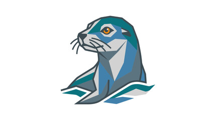 Obraz premium Geometric Seal Emblem Logo Design, Marine Mammal Stylized Illustration