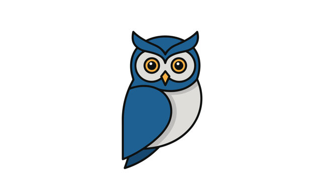 Blue cartoon owl with big eyes.