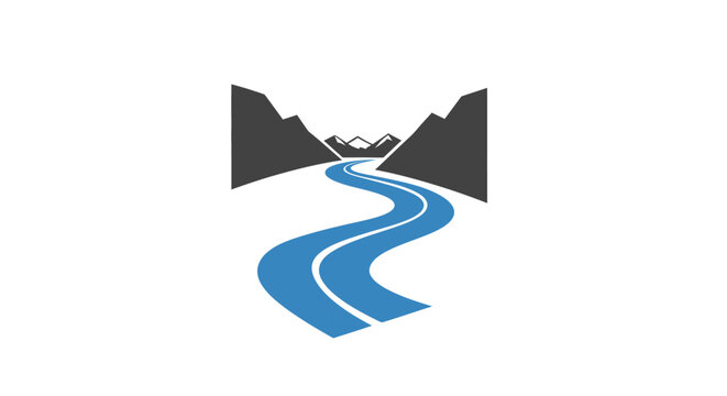 Blue river flowing through mountains.