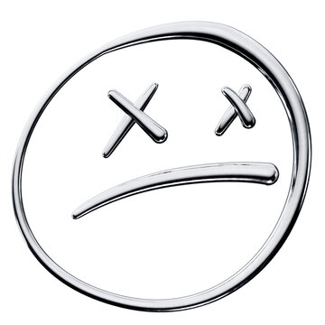 Silver Chrome Dead Sad Face 3D Icon