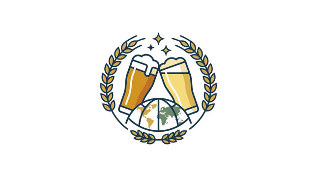 Global Beer Toast Illustration with Laurel Wreath and Stars