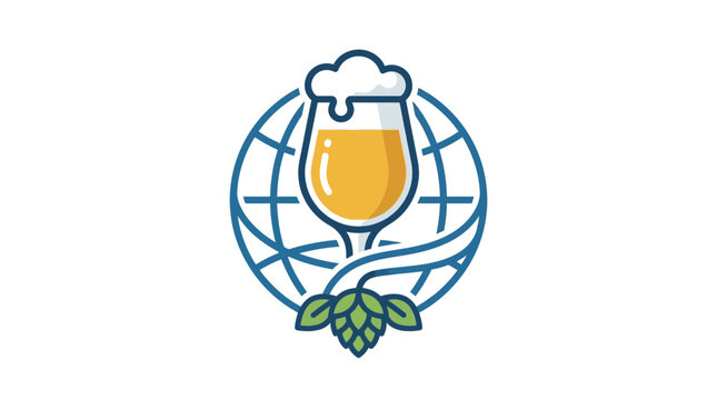 Global Craft Beer Icon with Hops and Globe Outline