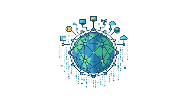 Global Digital Network Connection and Data Communication Concept