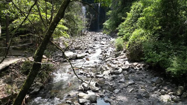 Kaname Falls Drone Aerial View, One of Japan&rsquo;s Top 100 Waterfalls in Kumamoto, Kyushu