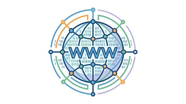 Global Digital Network Symbol with Binary Data and WWW Text