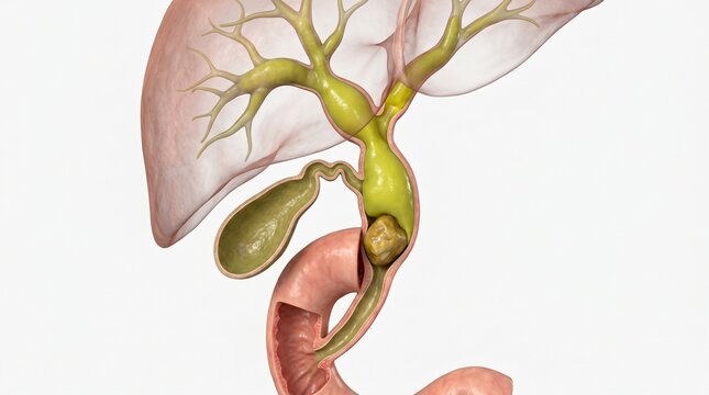 3D Anatomical Diagram of Gallstone Obstructing the Common Bile Duct