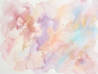 Obraz premium Watercolor texture background with soft pastel wash and golden paint splatter. Abstract artistic wallpaper design for creative project, invitation, wedding card and stationary decor.