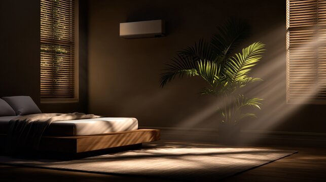 calm sleep environment, dim warm lighting, peaceful nighttime atmosphere