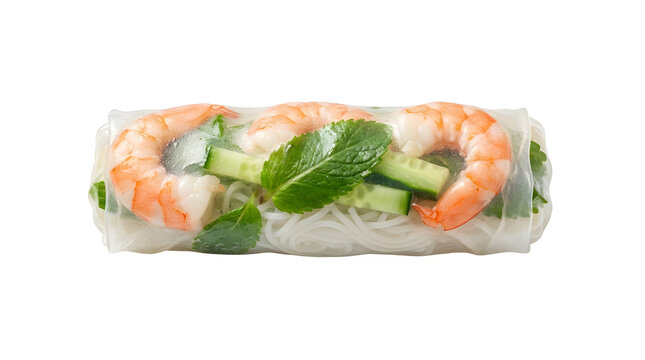 Healthy fresh Vietnamese shrimp summer roll isolated on a transparent background for the menu