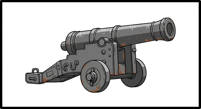 Vintage Cannon on Wheels, Old Military Weapon, Historical Artillery