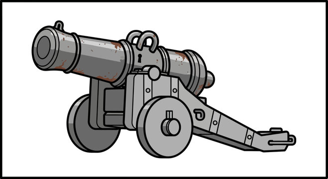 Vintage Cannon on Wheels, Old Military Weapon, Historical Artillery