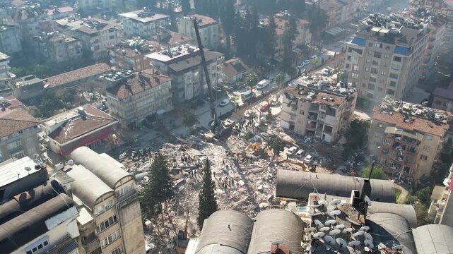 Aerial View of Widespread Earthquake Destruction, February 8, 2023, Hatay, Turkey