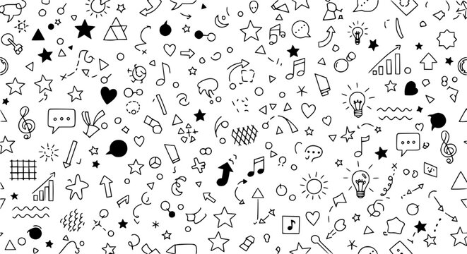 black and white doodle icons background