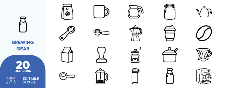 Coffee Essentials Line Art Icon Collection.