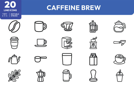 Coffee Culture Line Icons Featuring Brewing Essentials.