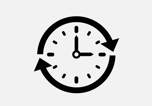 A clock with arrows forming a circular motion around it.