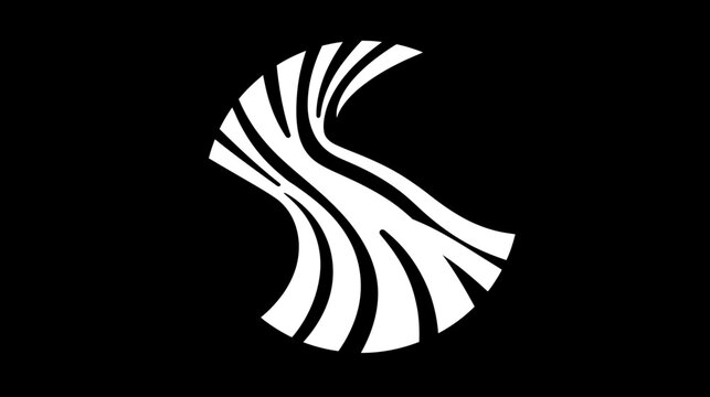 Abstract white stylized path logo on black background.