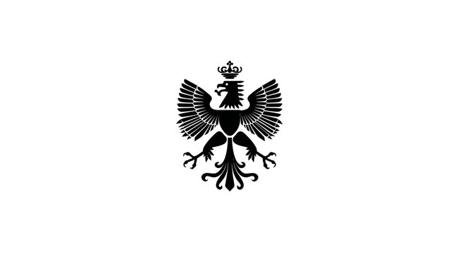 Black heraldic eagle crest symbol on white background.