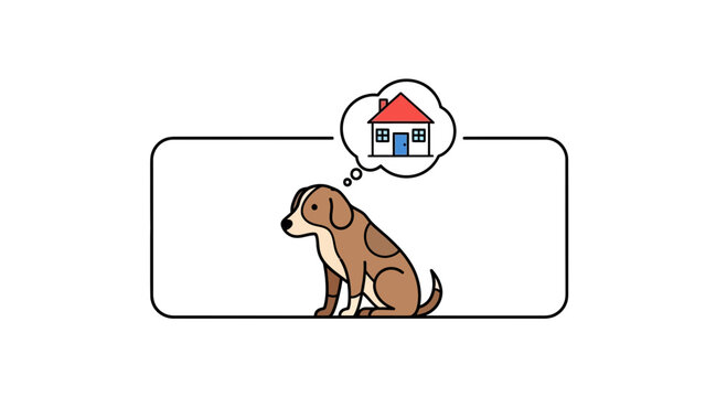 Sad Dog Thinking About Home, Sitting Alone in a Frame