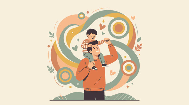 Man carrying little girl on shoulders.