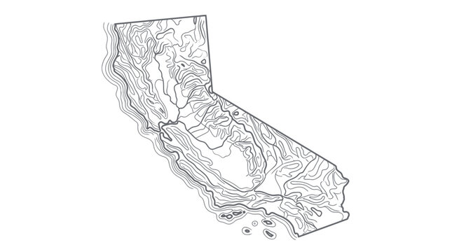 California Topographic Map Outline, Contour Lines, Geographical Relief