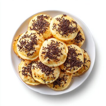 Kue Cubit small pancake bites with chocolate sprinkles isolated on a white background