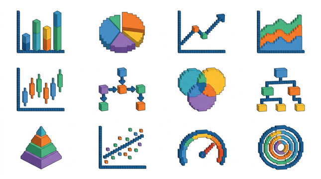 Collection of various data visualization and chart icons.