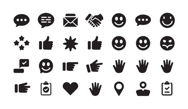 Feedback flat icons set. smile, message, stars and checklist symbols. vector illustration.