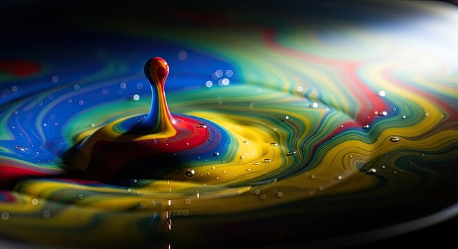 Vibrant Paint Drop Splashing with Spinning Spindrop.