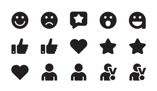 Social media reaction icons and user profile symbols for digital communication and feedback.